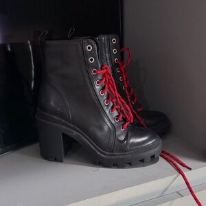 Gianni Bini Black Leather Boots with Red Laces